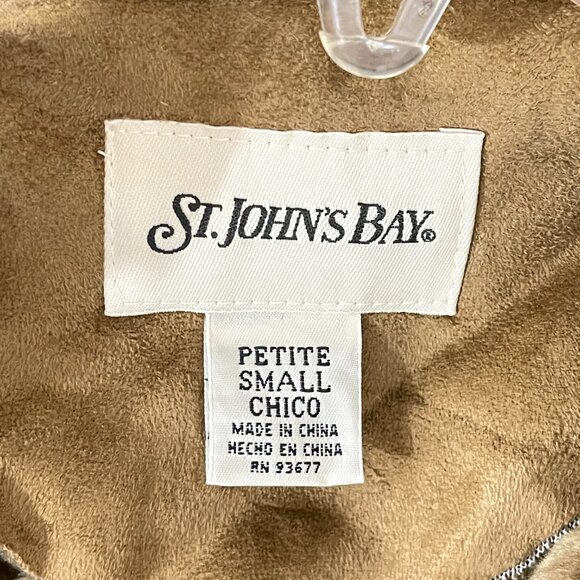 New St. John's Bay Tan Brown Vegan Faux Suede Fur Long Coat PS Petite Small - Picture 7 of 9